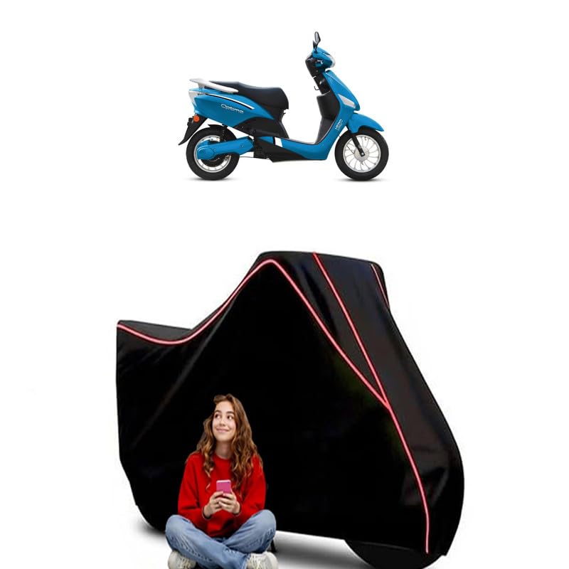 Image of Optima DX Electric Scooty Bike Cover Water Resistant Outdoor Use Universal Fit Scooters Motorcycles Heavy Duty UV Protection Dust Rain Scratch Resistant Elastic Bottom Black Blue Piping