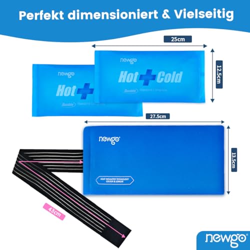 NEWGO Wiederverwendbare Kühlpads, 27,5 x 13,5 cm Weiche Gelpacks für Kalt- und Warmkompressen, Ideal für Verletzungen von Handgelenk, Arm, Knie, Nacken, Knöchel, Mehrfachanwendung, 2 Stück