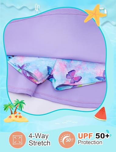 Image of Girls Swimsuit Long Sleeve Swim Shirt 3 Piece Rash Guard for Girls Bathing Suit with Boyshorts