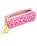 RAVNIX Estuche Escolar 1 Unidad Tela de Cordón Rosa con Estampado de Leopardo | Estuche Grande y Elegante para Niñas y Adolescentes | Máxima Organización para el Colegio y el Día a Día