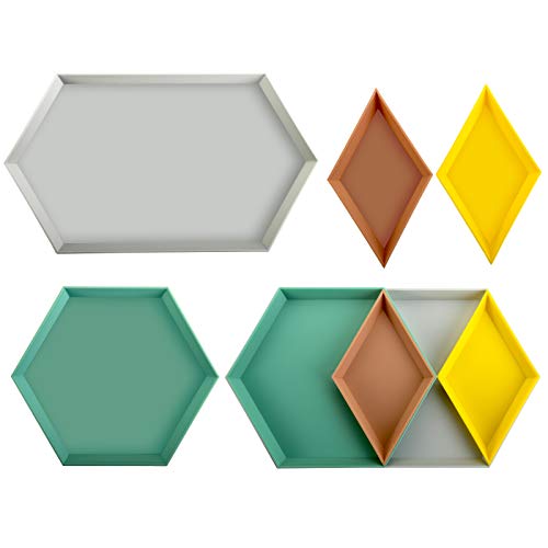 Yarlung 8 Pack Plastic Stackable Geometric Trays Versatile Jewelry Dish Decorative Tray for Food Serving Trinket Display Bathroom Vanity Storage Desk Organization