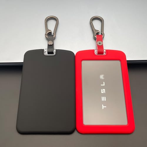 TANDRIVE 2PCS Silicone Key Card Holder Case Compatible with Tesla Model 3 Model Y Cybertruck and Rivian，Key Protector Cover Accessories Including Key Chain, Black and Red