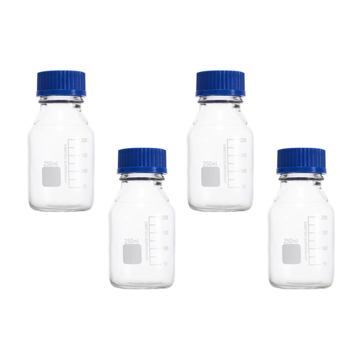 Flacons d'échantillons en verre de 250 ml avec bouchons bleus lot de 4