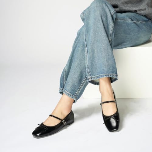 Image of C.Paravano Women's Mary Jane Flats | Square Toe Ballet Flats | Daily Wear Work Shoes | Dress Shoes with Adjustable Straps