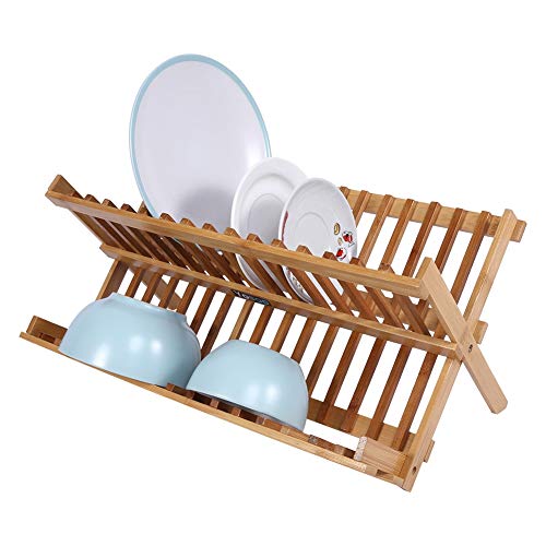 Double Tier Wooden Foldable Sink Dish Drainer Plate Cutlery Dryer Draining Rack Holder Kitchen for Home Use Multifunctional Accessory