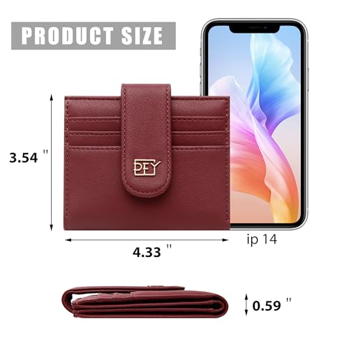 Image of Badiya Small Wallets for Women Bifold Multi Card Case Wallet Slim Credit Card Holder with Zipper Coin Purse, Wine Red, one size, Minimalist
