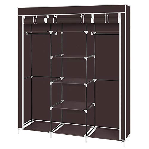 Portable Wardrobe Closet for Hanging Clothes with Hanging Rods for Bedroom Heavy Duty Free Standing Clothes Closet Storage Organizer with Shelves and Waterproof/Dustproof Cover(Dark Brown)