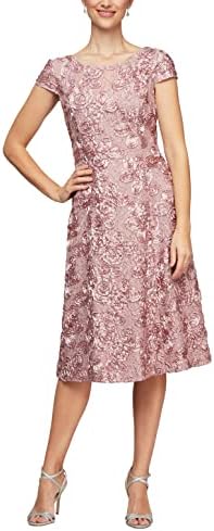 Alex Evenings Women's Tea Length Dress with Rosette Detail (Petit...