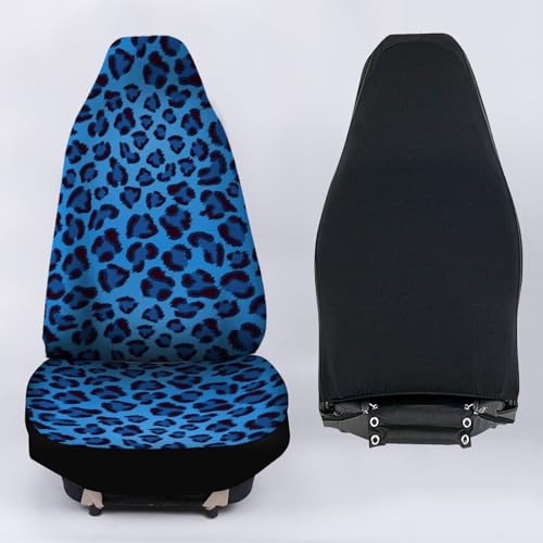 Image of Blue Cheetah Print Car Front Seat Cover Sets 2 Pack, Thin Car Universal Accessories Interior Decor for Men