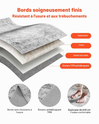 Tapis salon grand format style bohème chic gris doux - 7
