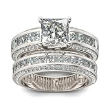 Jeulia 2.85 Carat Sterling Silver Princess Cut Bridal Set Engagement Wedding Rings Bands with Cubic Zirconia for Women with Jewelry Gift Box (Sterling Silver, N 1/2)