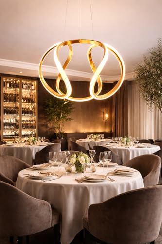 Image of Modern Curvy Gold Finish Spiral Shape Energy Saving Led Pendant Hanging with 3 Different Color Mode (Warm White, Cool White, Neutral White) for Bedroom, Living Room, Restaurants, Dining, Home