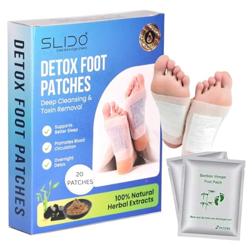 SLIDO PREMIUM Detox Foot Patches – Toxin Removal & Body Cleansing Pads | Foot Patch for Detoxification & Relaxation | Deep Cleanse with Natural Ingredients(PACK OF 20 PATCHES)