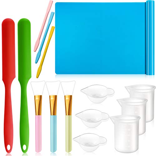 15 Pieces Resin Tool Kit Include A3 Large Silicone Sheet 100 ml Measuring Cup Silicone Mixing Cup Silicone Epoxy Resin Brush Silicone Stir Stick Silicone Spatula for DIY Resin Crafts