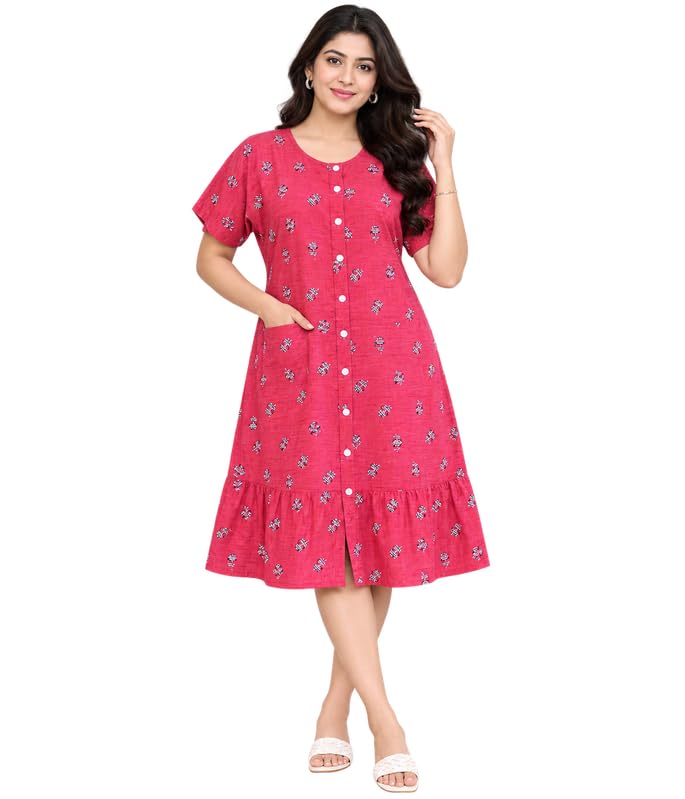 Image of MENMAII Women's [L-4XL] Full Open /Front Buttoned [a Kind of Adaptive Clothing] Multipurpose Nighty for Maternity /Pregnancy /Elderly /Patient /Feeding /Hospital Purpose Nighty