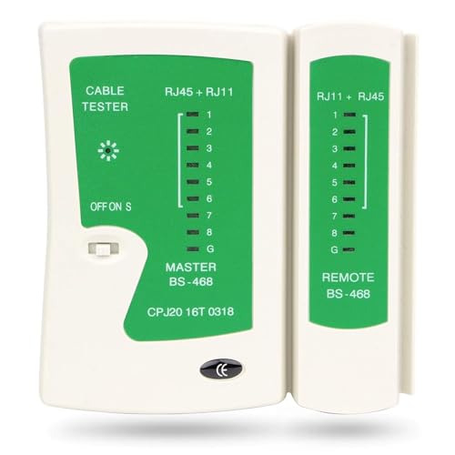 Incutex Tester Cavi di Rete, Ethernet LAN RJ45 RJ11 CAT5 CAT5e CAT6a Linea Tester Professionale, Rilevatore Cavi Wire Tracker, bianco-verde