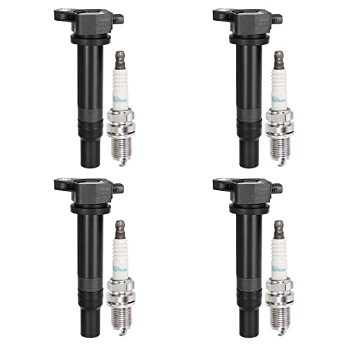 Vplus Set of 4 Ignition Coils Pack 27301-26640 & Spark Plugs 7090 BKR5EGP Compatible with Kia Rio Rio5 Hyundai Accent 2008-2011 1.6L l4