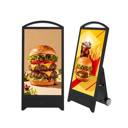 Image of 43 inch Outdoor Digital Signage, Portable IP65 Waterproof Digital Signage Display with 2000nits High Brightness, Advertising Display with CMS and 1200Wh Battery, Split Screen, Android OS