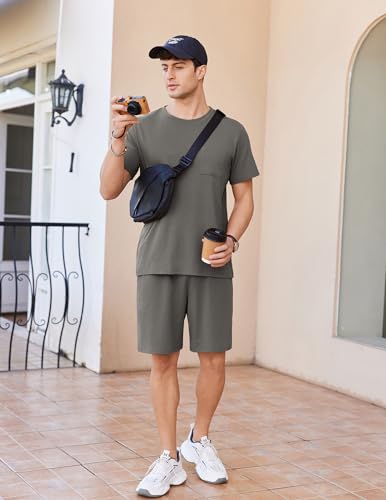 Ekouaer Mens Pajamas Set Cotton Short Sleeve Sleepwear 2 Piece Pj Sets for Men Soft Nightwear with Pockets S-XXL4