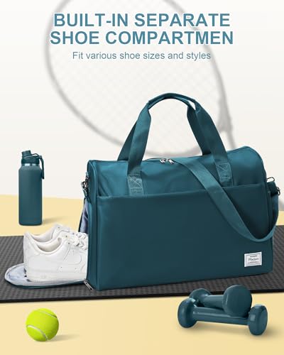 Image of Travel Duffel Bags for Women Mens, Weekender Bag with Shoe Compartment Carry on Overnight Bag with Laptop Compartment Personal Item Travel Bag Gym Bag Hospital Bag Peacock Blue