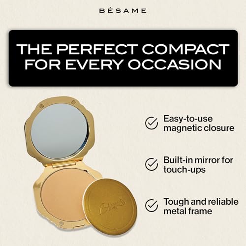 Besame Refillable Pressed Powder Compact | 1930s Art Deco Design | Makeup Case with Mirror & Magnetic Closure | Compatible with Besame Blush, Eyeshadow & Setting Powder Refill | Cosmetics Not Included4
