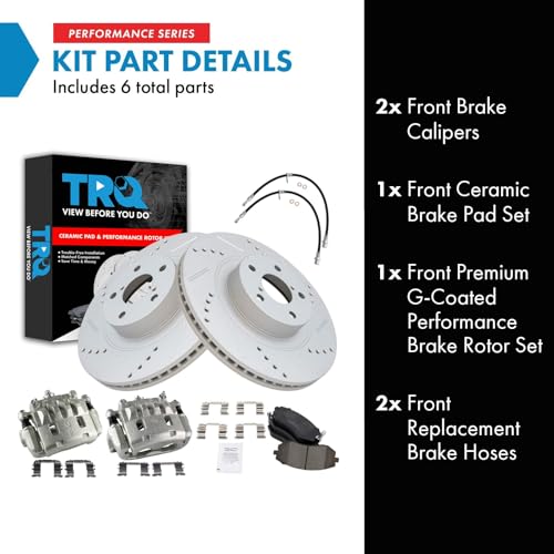 Image of TRQ Performance Front Brake Pad and Rotor Set Ceramic Drilled Slotted | For 2006 Subaru Baja 2005-2009 Outback
