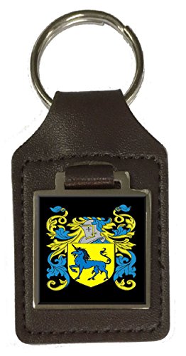 Porte-clés en cuir Lagon avec blason de famille marron en cuir véritable