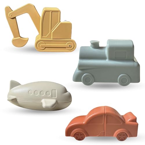Brooklyn Neutral Vehicle Bath Set, Non Toxic Aesthetic Toys for Baby and Toddler, Includes a Car, Plane, Excavator and Train, Perfect for Bathtub,...