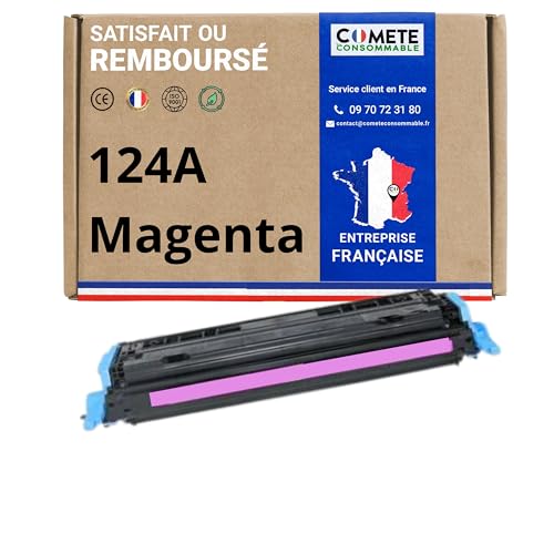 COMETE, marca francesa – 124A – 1 cartucho de tóner compatible con HP 124 A Q6003A – para HP Color Laserjet 1600 1600n 2600n 2600dn 2605 2605d 2605dn 2605dtn CM1015 CM1017 MFP (1 Mag. enta)
