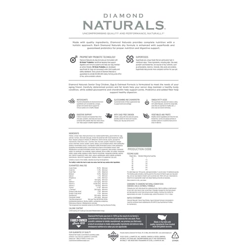 DIAMOND NATURALS Senior Real Meat Recipe Natural Dry Dog Food with Real Cage Free Chicken, 18Lb