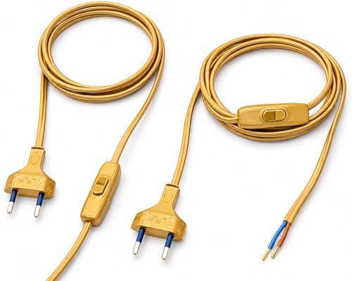 Set 2 Cablaggi Lampada 1,5 mt Oro Dorato con Spina Italiana 10A e Interruttore ON/OFF – Cavo Bipolare 2x0,75 mm² con Terminali per Abat Jour, Lampade da Tavolo e Restauro Lampade