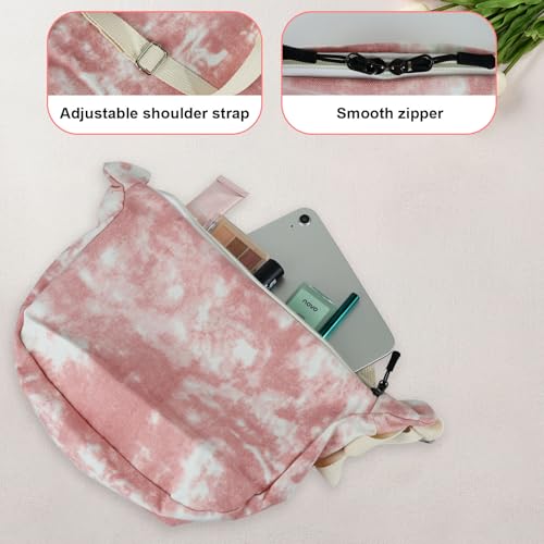 Shoulder Bag for Women, Crossbody Bag with Zipper and Adjustable Shoulder Strap, Canvas Crescent Bag Tie-dye Style3