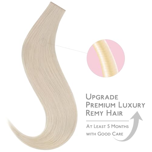 Image of WENNALIFE Invisi Edge Tape in Hair Extensions Human Hair,#60A,22 Inch | 30g 10pcs Platinum Blonde Invisi Remy Hair tensions Natural Seamless Injected Tape Straight tensiones