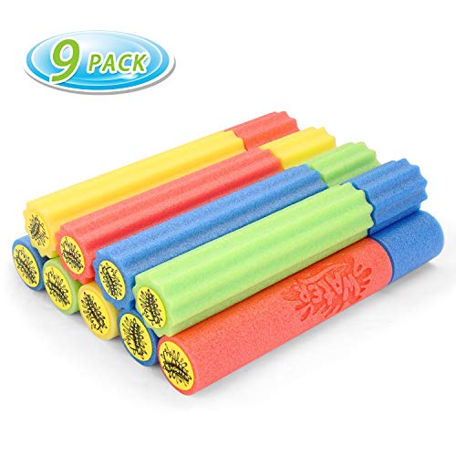 Fun-Here Water Shooter 9-Pack Pool Noodles 2 Styles Summer Toys Bulk Water Blaster