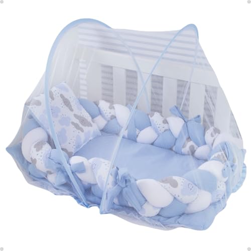 Mosquiteiro Tule Elástico Com Ninho Redutor Berço Portátil (Azul ...