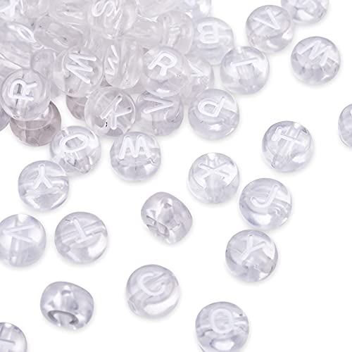 Cheriswelry 370pcs Acrylic Alphabet Beads 7mm Clear Flat Round Disc Coin A-Z Letter Spacer Beads Charms for Jewellery Necklace Bracelet Making