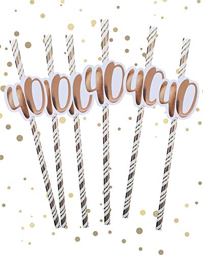 Alandra Birthdays STRAW-40 40th Birthday Straws Cream & Rose Gold Metallic, One Size
