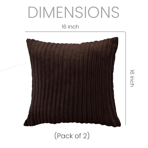 Image of Yellow Weaves Pencil-Stripe Fur Cushion Covers | Soft Polyester | Decorative Sofa & Throw Pillow Covers | 16x16 Inches, Pack of 2 (Multi 2)