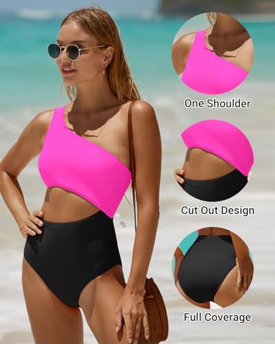 Image of Women's One Piece Swimsuit- One Shoulder Bathing Suit Cutout Tummy Control Swimwear