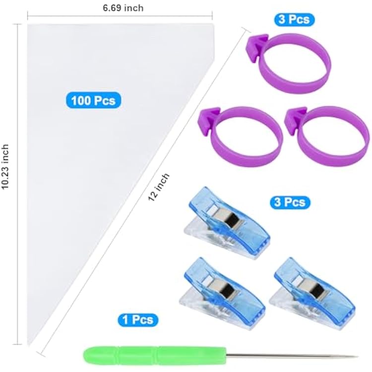 107 Pcs Piping Bags Set, 100Pcs Pastry Bags 12 Inch, Frosting Bags, Cake Decorating Bags, Decorating Bags Piping Bags Disposable with 3 Bag Ties, 3 Clips & 1 Scriber Needle