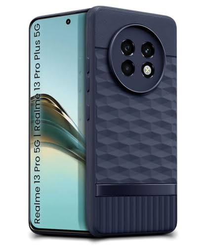 Image of WOW IMAGINE Back Cover for Realme 13 Pro 5G | Realme 13 Pro Plus 5G with Hexa Cube Design | Soft Rubberised Case | Inner Velvet Fabric | Matte Silicone Flexible Mobile Case | Camera Protection - Blue