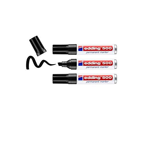 edding 500 marcador permanente   negro   3 rotuladores   punta biselada 2 7 mm   resistente al agua, de secado rápido, rotuladores indelebles   para cartón, plástico, madera, metal, vidrio