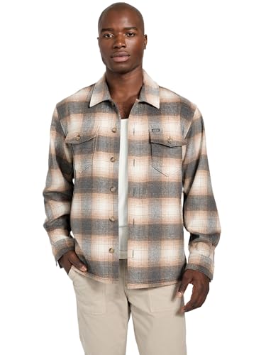 GUESS Mens Eco Long Sleeve Check Overshirt, Beige Macro Check, Extra Extra Large