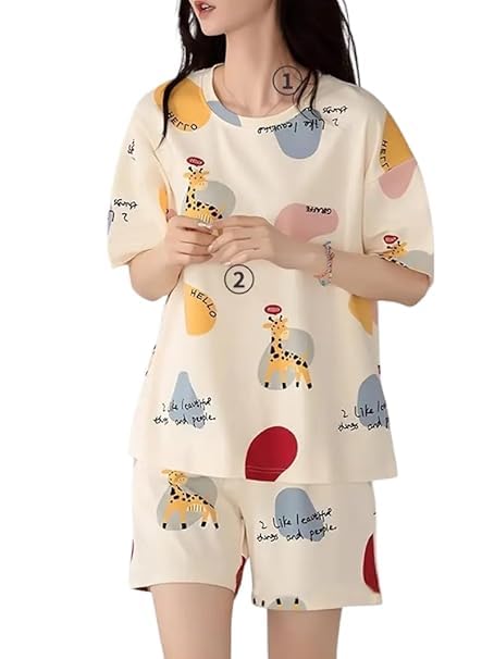 musi fab Women’s Cotton Printed Night Suit | Ladies Nightwear Pyjama Set | Comfortable Loungewear & Home Wear Dress for Girls (S to XXL Sizes)-picture-19
