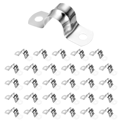 QUARKZMAN 30Pcs 5/8 Pulgada 16mm Conducto Abrazaderas, M16 U Tubo Abrazadera, Inoxidable Acero Rígido Tubo Correa, U-Forma Soporte con Dos Orificios para Tubo Manguera Alambre Cable Fijación