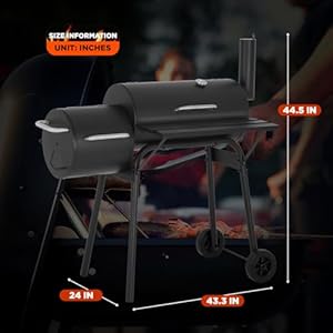 43-inch Charcoal Outdoor BBQ Grill - Portable Camping Grill for 6-10 People, Offset Smoker, Braised Roast, Patio and Backyard Picnic Grill 43 inch Charcoal Outdoor BBQ Grill Portable Camping Grill for 6 10 People Offset Smoker Braised Roast Patio and Backyard Picnic Grill