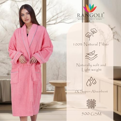 Image of Rangoli Sunshine 100% Cotton Bathrobes For Women, 500 GSM Free Size Bath Robe With Rope,Ultra-soft, Lightweight & Highly Absorbent Luxurious Bath Gown /Bath Robe