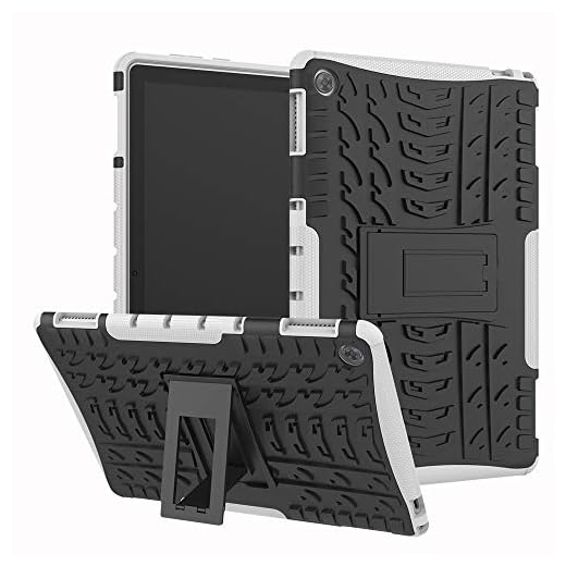 Huawei MediaPad M5 Lite 10(10.1") Funda 360 Grados Protección Completo Rugged Armor Absorción de Choque Resistente Carcasa Caso con Soporte para Huawei MediaPad M5 Lite 10 Tablet 2018-Blanco