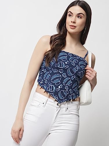 Image of POPWINGS Casual Hankie Cotton Sustainable Bagru Print Crop Top for Women || Square Neck Crop Top for Women || Sleeveless Crop Top for Women || Cotton Women Crop Top for Summer