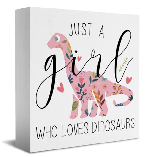 Image of Just A Girl Who Loves Dinosaurs Wooden Dinosaur Decor Box Sign for Women & Girls Room Decor